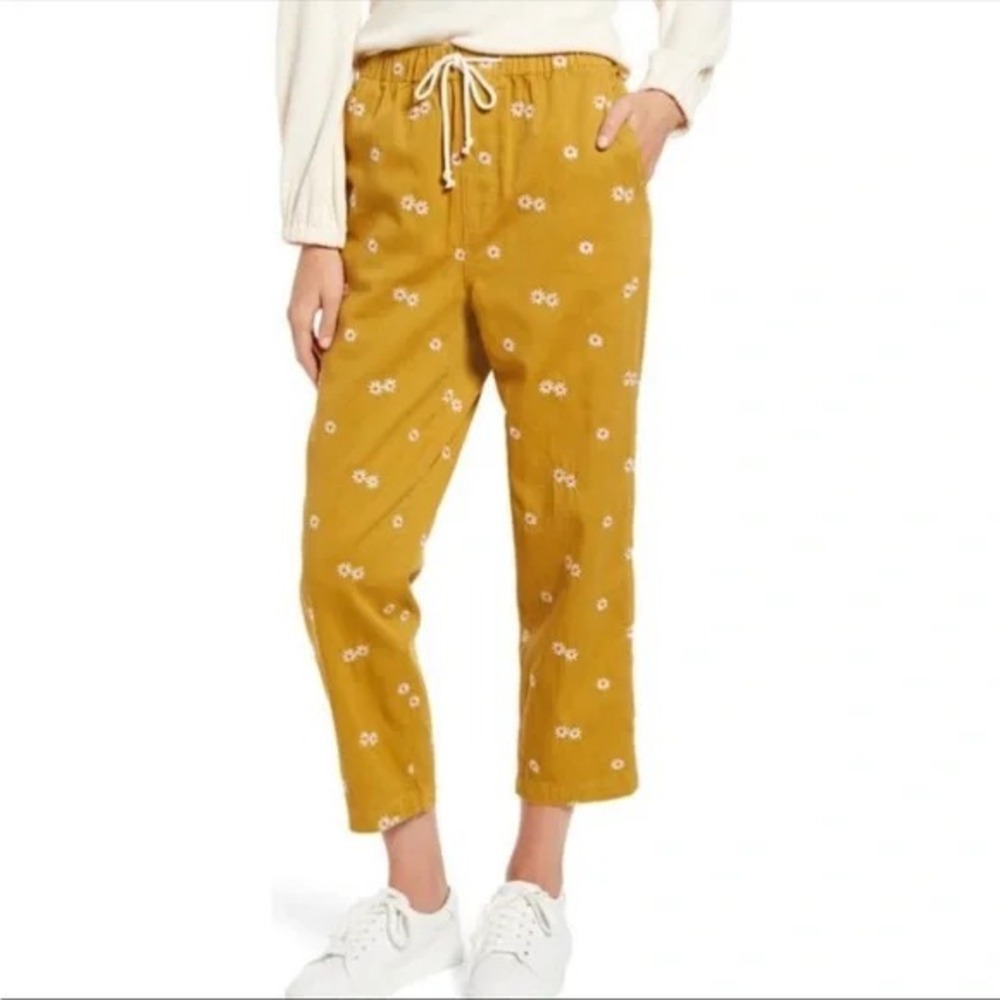 Madewell Drawstring Classic Straight Pants: Daisy Embroidered Edition XXS NWT